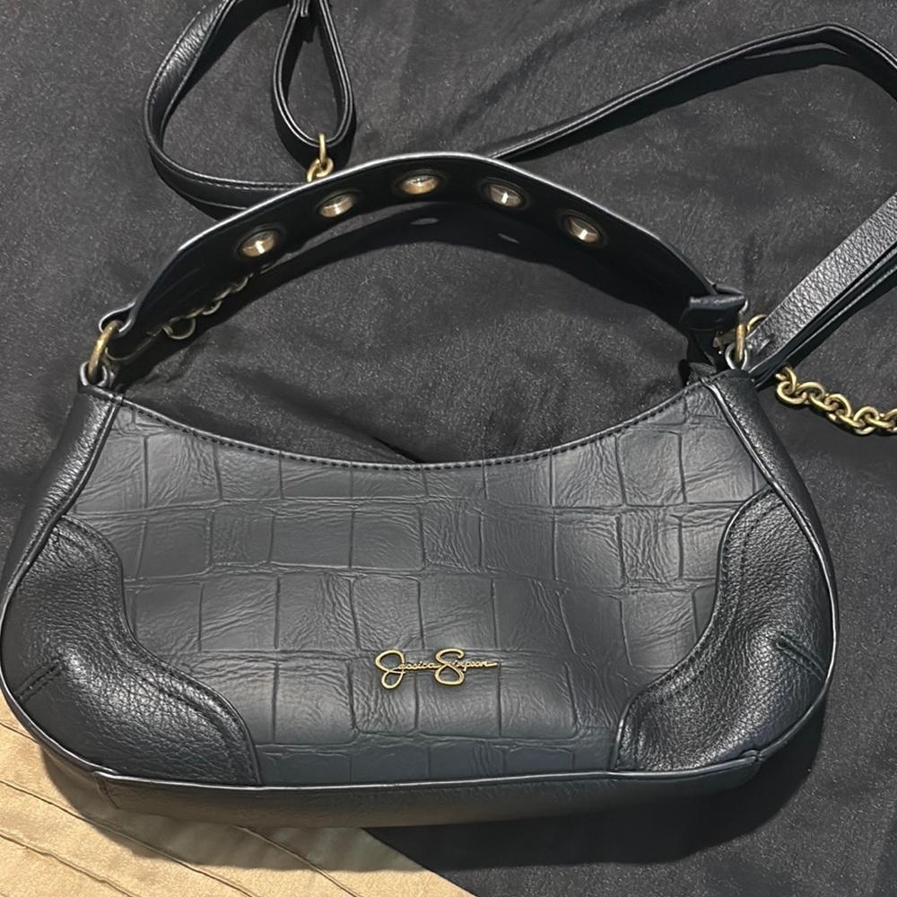 Jessica Simpson Black Croc-Embossed Shoulder Bag